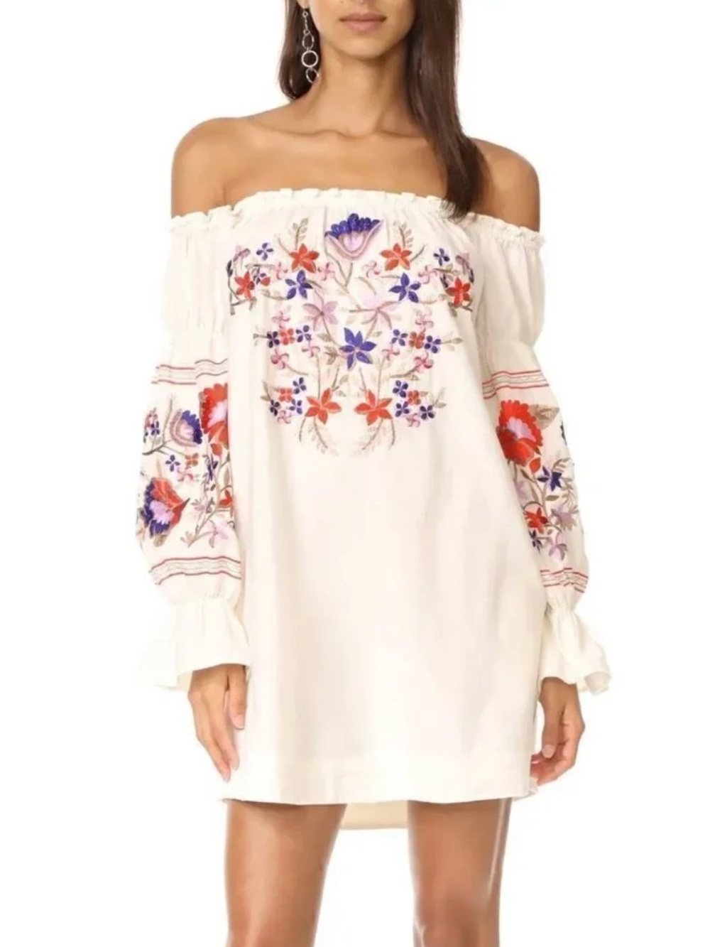 Free People Fleur Du Jour Off the Shoulder Embroidered Dress Boho Size Medium